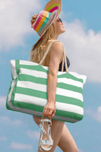 Light Blue Striped Waterproof Canvas Large Capacity Tote Bag