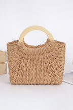 Camel Retro Straw Woven Handle Bag
