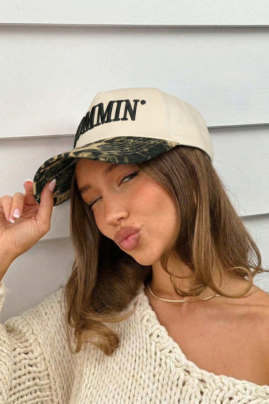 Black MOMMIN Embroidered Leopard Contrast Brim Baseball Cap