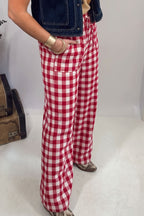 Blue Gingham Plaid Tie Elastic Waist Shift Pants
