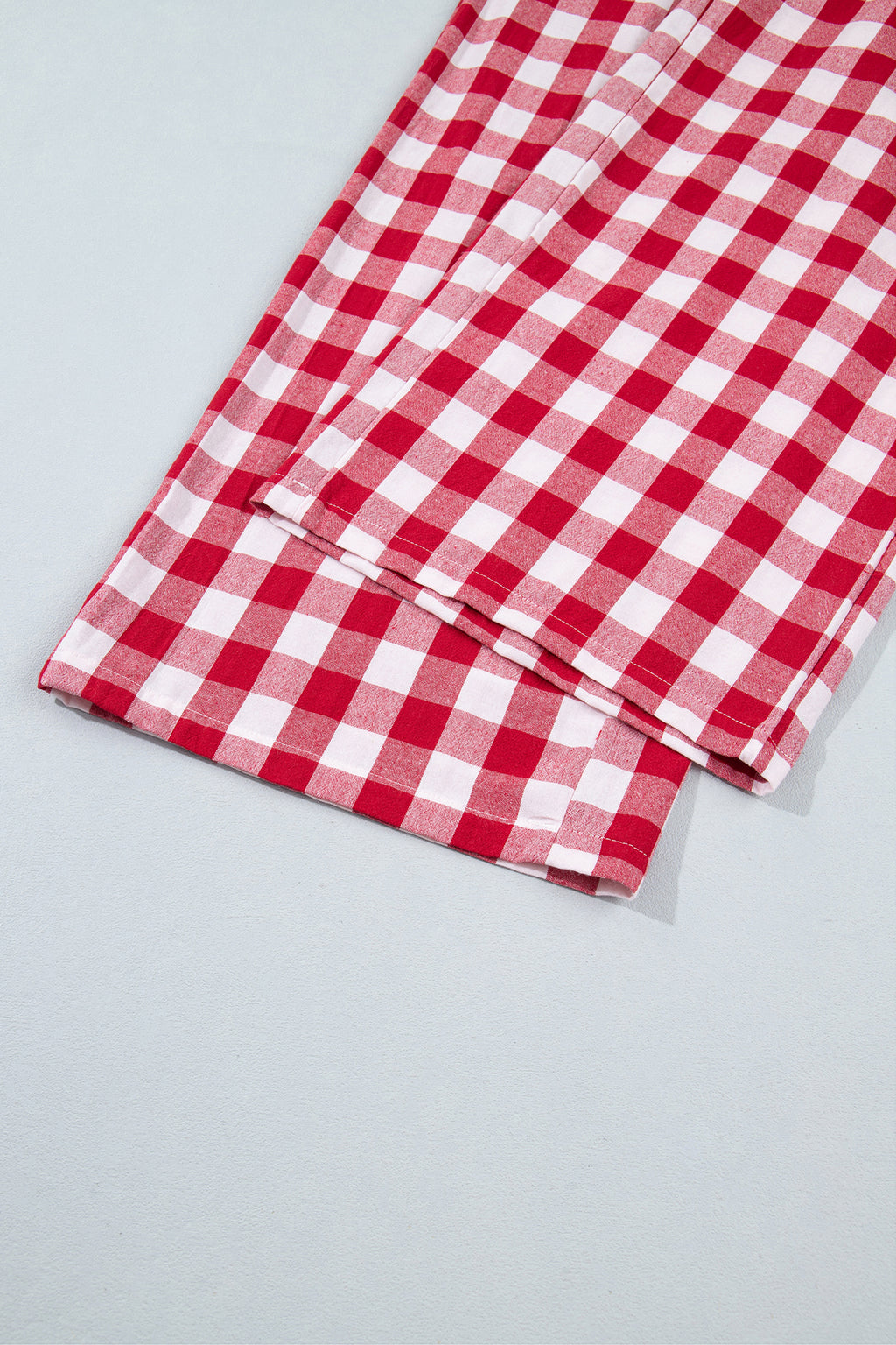 Blue Gingham Plaid Tie Elastic Waist Shift Pants