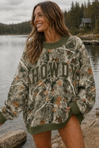 Gray Western Camo Letter Print Baggy Pullover Sweatshirt