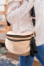 Camel Double Zip Crescent Shape Adjustable Sling Bag