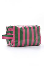 Rose Red PVC Striped Cosmetic Bag Durable Zipper Handle Travel Organizer