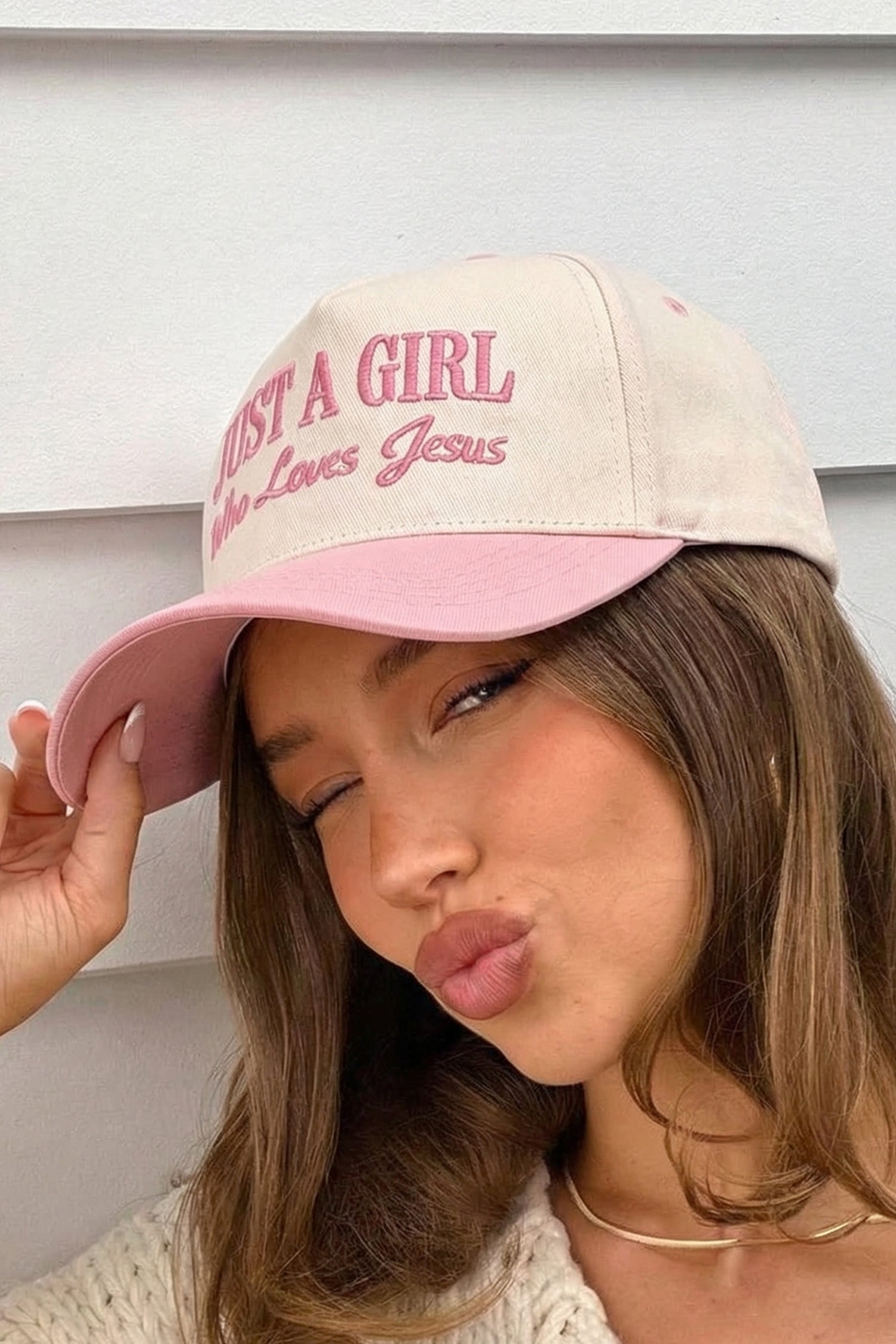 Pink Just A Girl Who Loves Jesus Embroidered Baseball Cap