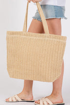 Parchment Solid Color Straw Woven Summer Beach Tote Bag