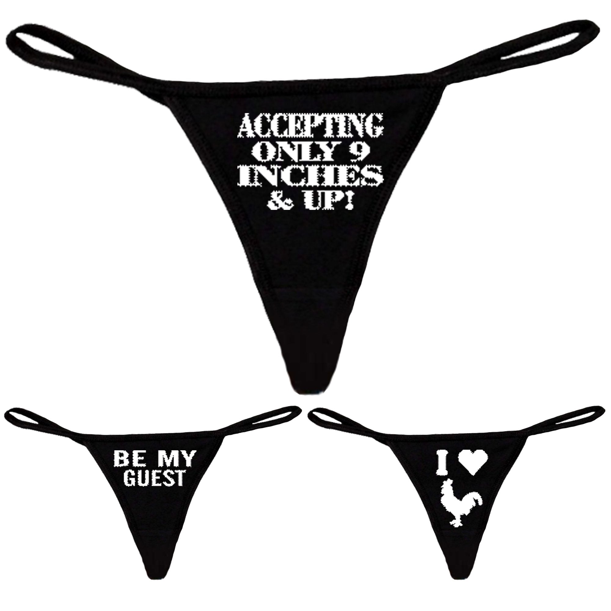 Lot of 3 Women's Sexy Black Thongs with Funny White-Lingerie & Underwear-Walmel