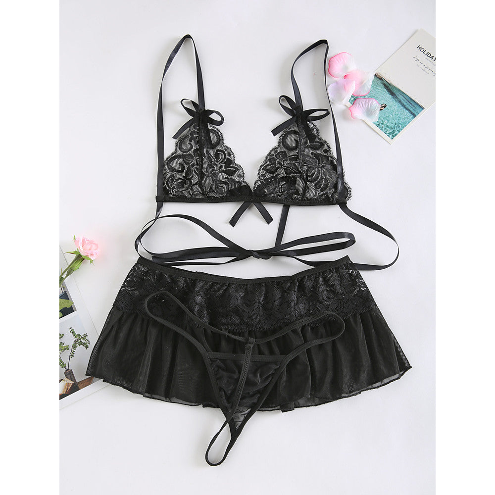 Women's Lace Padless 3/4 Cup Bras & Panties Sets Solid Colored Lace-Walmel