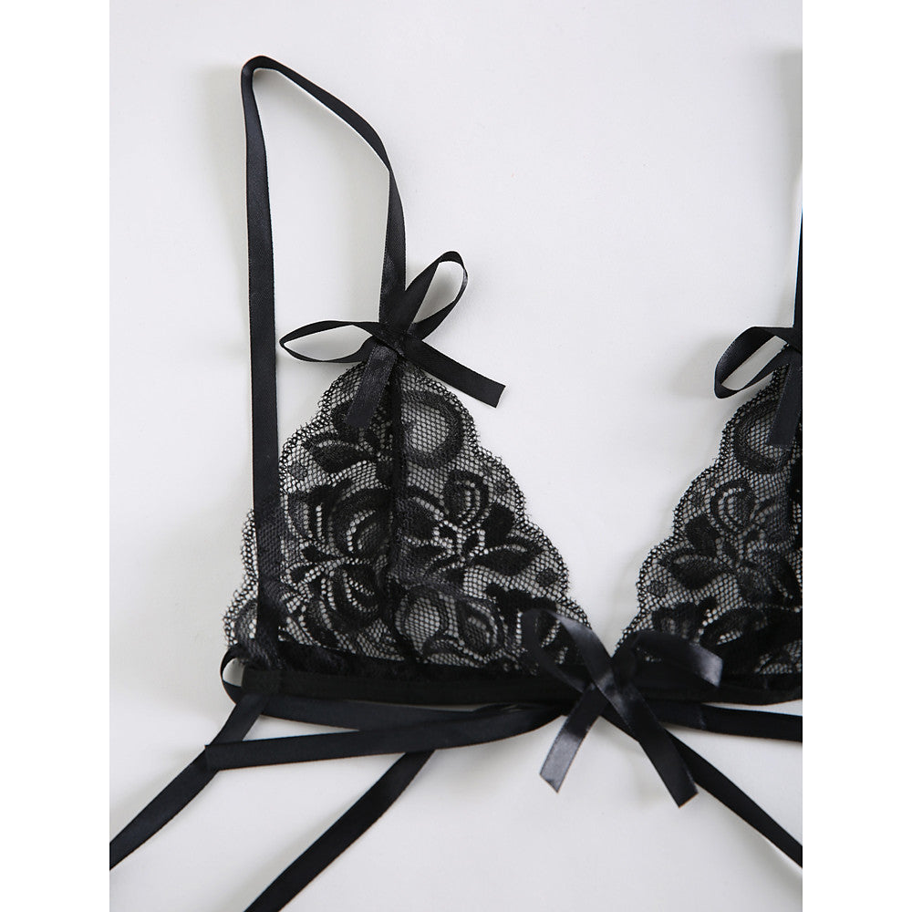 Women's Lace Padless 3/4 Cup Bras & Panties Sets Solid Colored Lace-Walmel