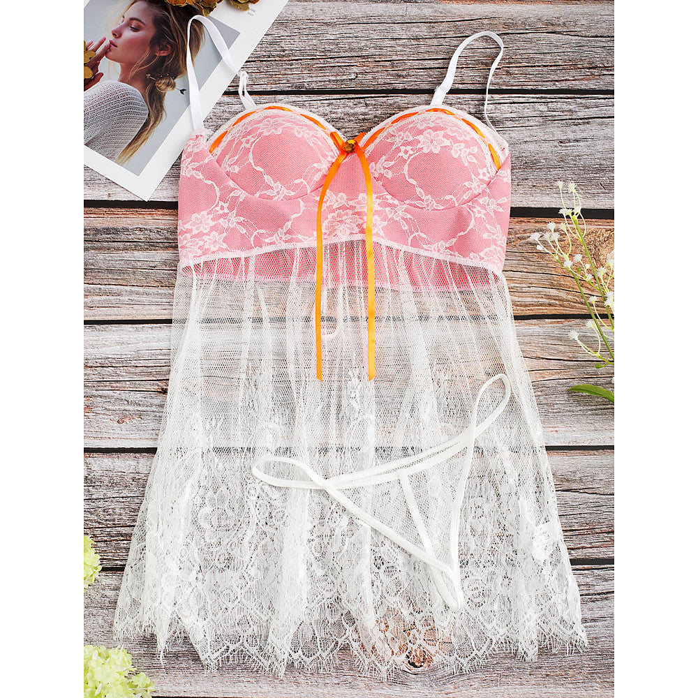 Women's Mesh Plus Size Nightwear - Lace Jacquard White - Walmel