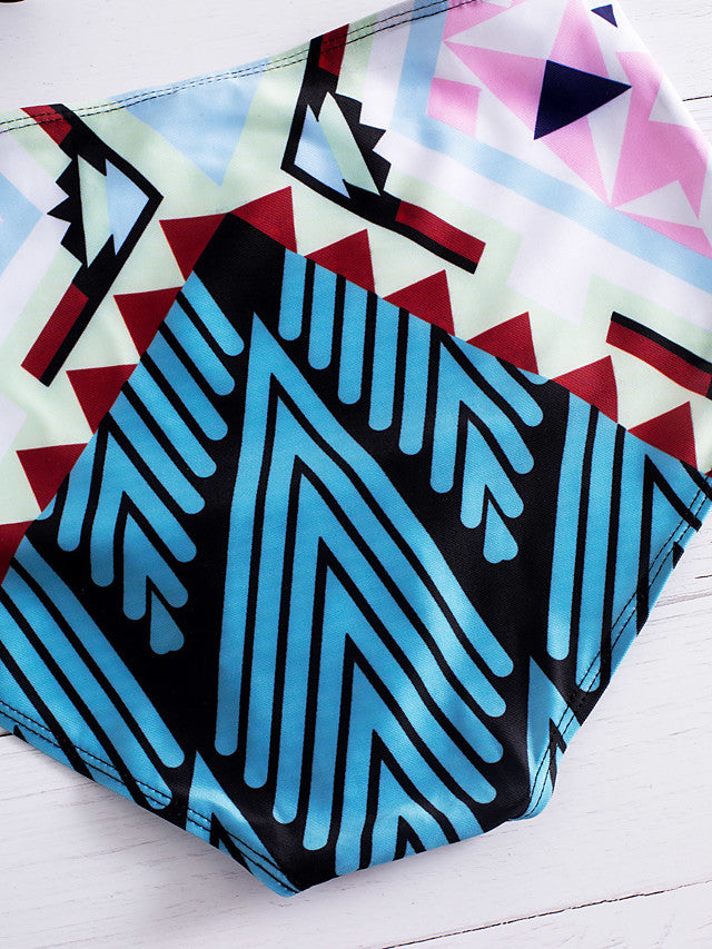 Women's Boho Halter Neck Blue Red Crop Top High Waist Bikini Swimwear-Swimwear-Walmel