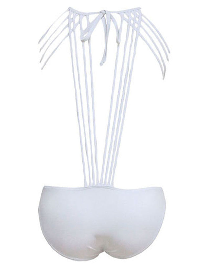 Women's Lace up Solid Sports Halter Neck One-piece Swimwear-Walmel