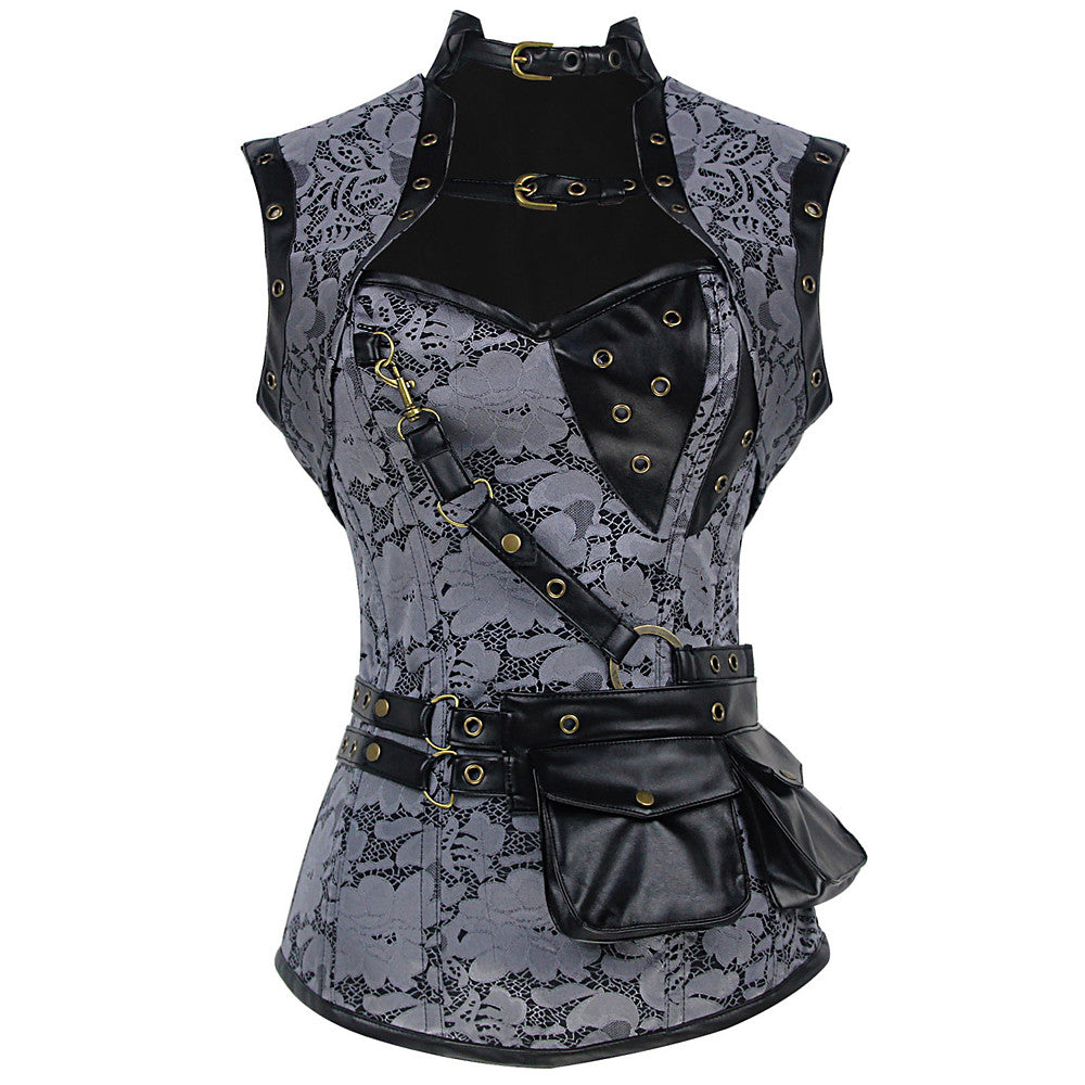 Women's Cotton Lace Up Overbust Corset  Plus Size Black Gray - Walmel