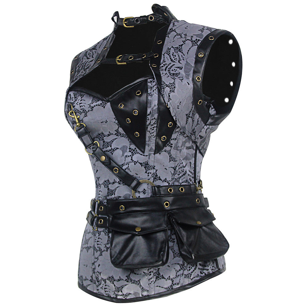 Women's Cotton Lace Up Overbust Corset  Plus Size Black Gray - Walmel