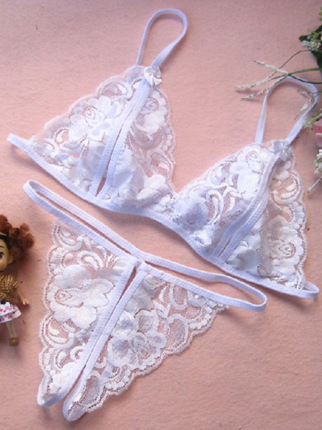 Women's Wireless Lace Bras Padless Triangle Cup Bras & Panties-Walmel