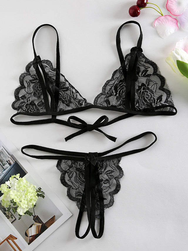 Women's Wireless Lace Bras Padless Triangle Cup Bras & Panties-Walmel