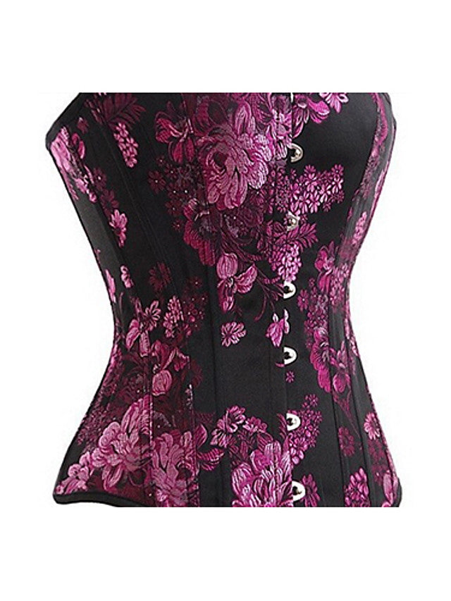 Women's Cotton Hook & Eye Overbust Corset - Floral, Print Purple - Walmel