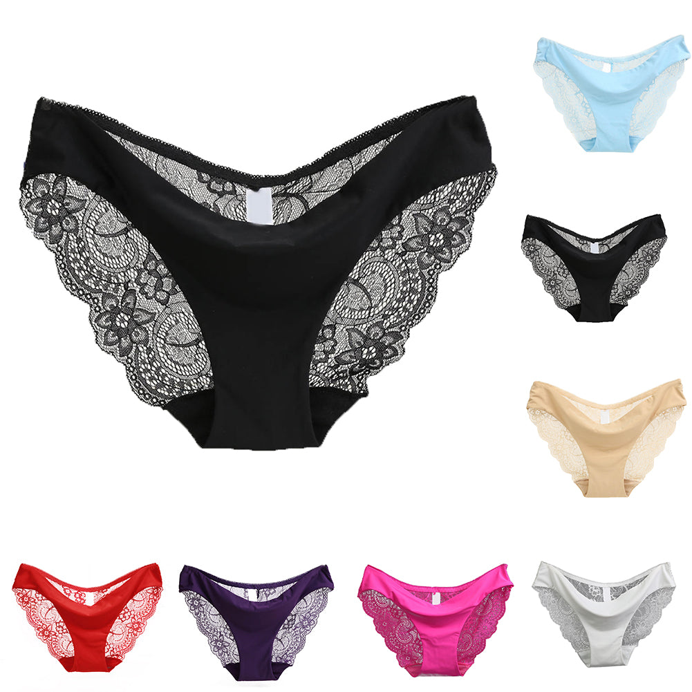 Low Waist Lace Floral Print Seamless Underwear - Walmel