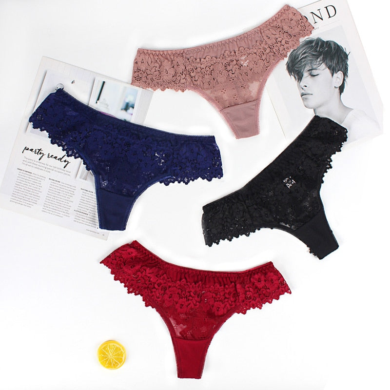 Lace Lingerie Panties Embroidery Thong Transparent - Walmel