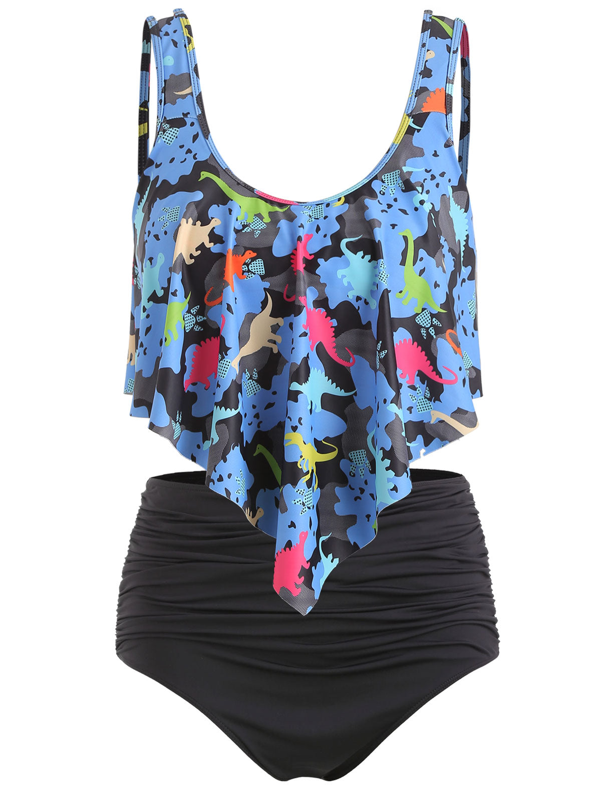 Dinosaur Print Ruffled Plus Size Women Set-Women's Clothing-Walmel