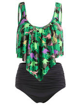 Dinosaur Print Ruffled Plus Size Women Set-Women&