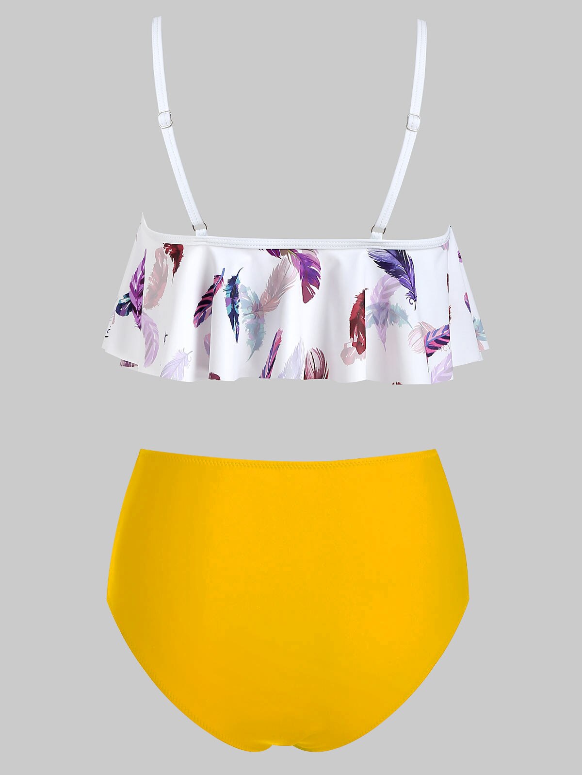 Feather Print Lattice Cutout Tankini Sets-Women's Clothing-Walmel