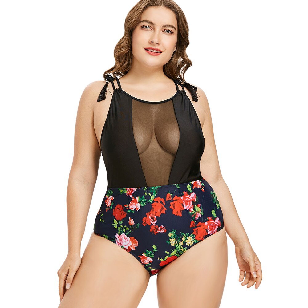 Plus Size Floral Racerback-Women's Clothing-Walmel