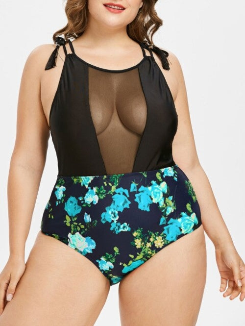 Plus Size Floral Racerback-Women's Clothing-Walmel