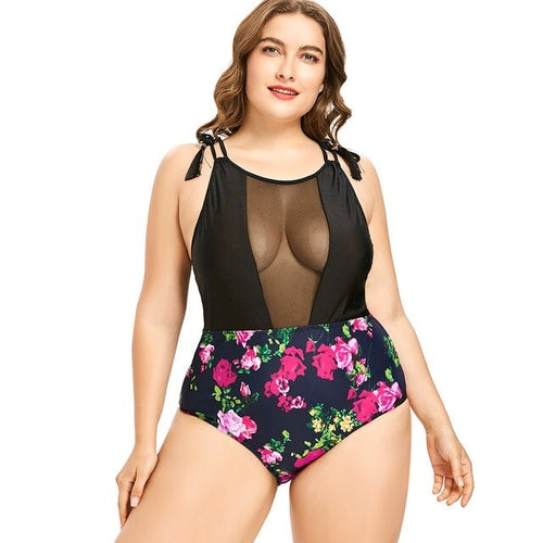 Plus Size Floral Racerback-Women's Clothing-Walmel