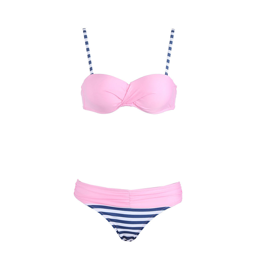 Women's Fine Stripe Plus Size Strap Yellow Blue Pink Bandeau-Walmel