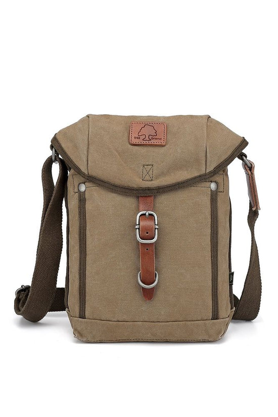 Military-Inspired Leather Forest Crossbody Bag with Flap