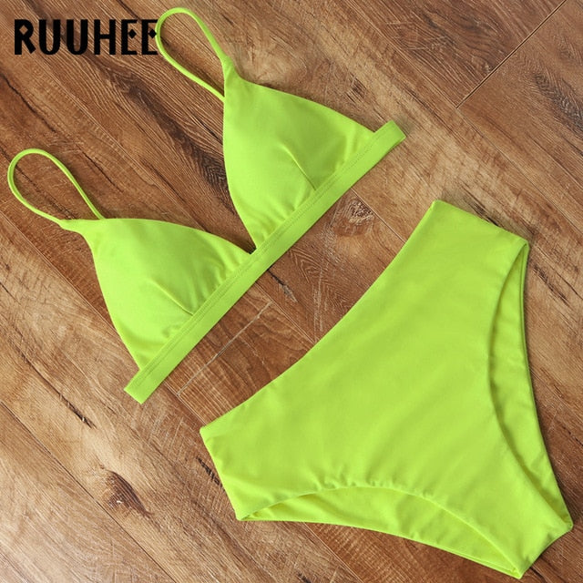 Women Solid Bathing Suit Green - Walmel