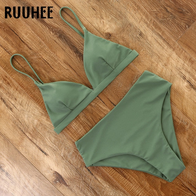 Women Solid Bathing Suit Green - Walmel