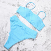Solid Push Up Padded Bra Straps High Waist Swimsuit - Walmel