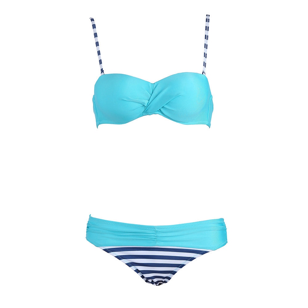 Women's Fine Stripe Plus Size Strap Yellow Blue Pink Bandeau-Walmel