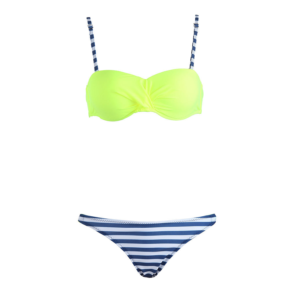 Women's Fine Stripe Plus Size Strap Yellow Blue Pink Bandeau-Walmel